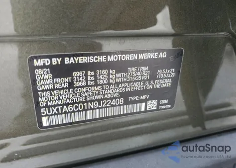 2022 BMW X5 xDrive45E z USA, uszkodzony, nr VIN 5UXTA6C01N9J22408